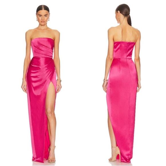 SAU LEE Priyanka Ruched Strapless Hot Pink Maxi Dress Size 2 - Picture 2 of 10